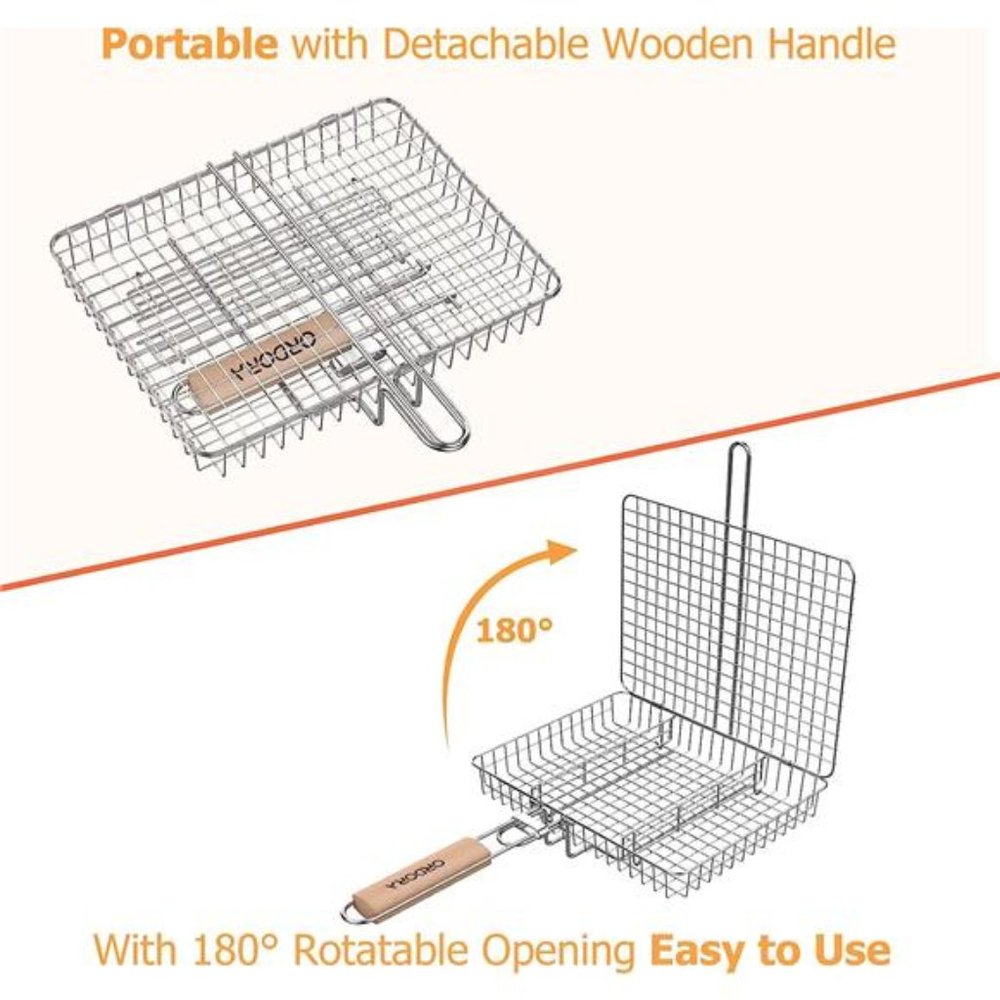 Rustproof Stainless Steel BBQ Grill Basket - Portable - Heavy Duty (Wooden) - Picture 5 of 5